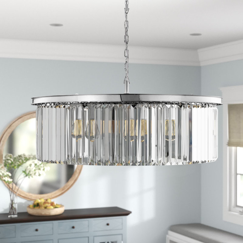 Lustre cylindrique unique à 10 lumières Yazmin, Fumée, Nickel poli