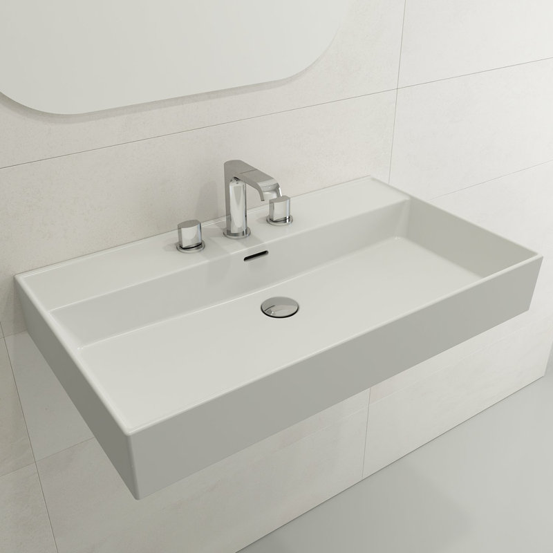 Milano 31.69'' L Bathroom Sink, Matte White, Single-Hole