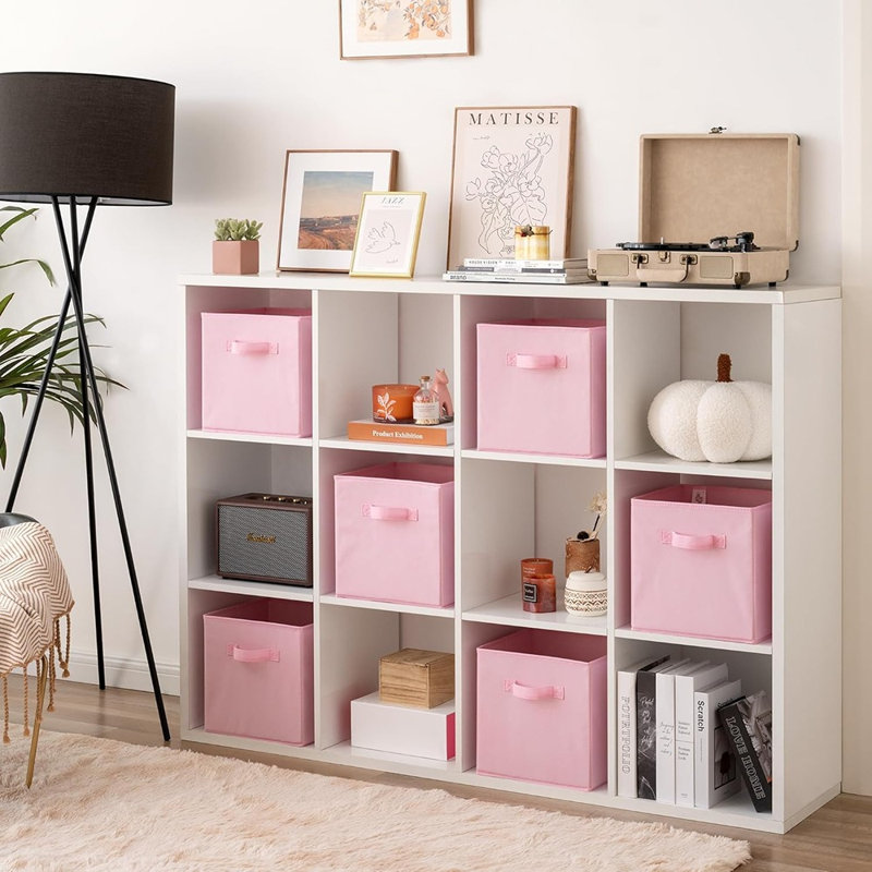 Fabric Storage Cube Organizer Bins 6-Pack Pink, Pink