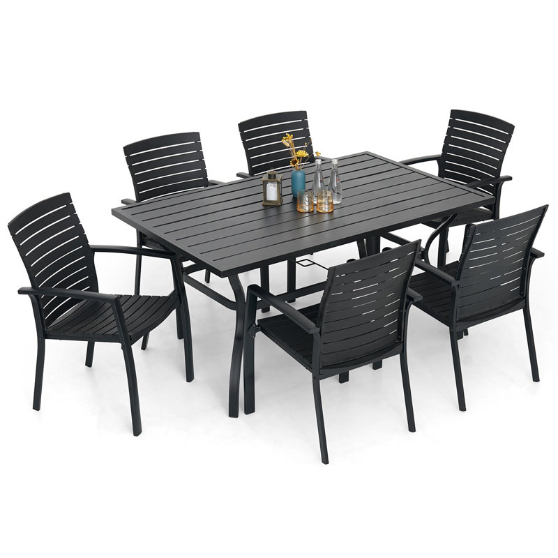 Ensemble de salle à manger rectangulaire pour 6 personnes avec chaises en aluminium / plastique