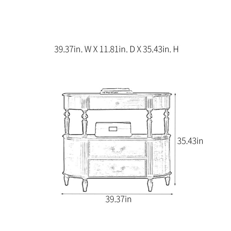Console en bois massif Classical Art, H 35,43 po x l 39,37 po x P 11,81 po
