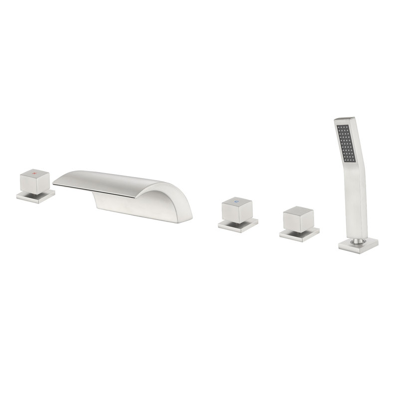 Deck Mount Roman Tub Faucet Set Waterfall High Flow Bathtub Faucets, Brushed Gold