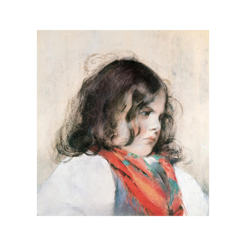 Tête d'enfant (pastel sur papier) par Mary Cassatt - Estampe numérique, H 20 po x l 16 po