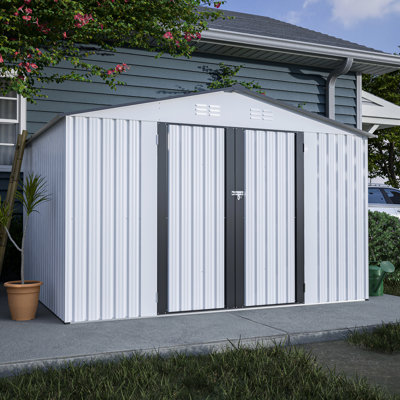 Remise de rangement extérieure grise avec toit incliné - Acier galvanisé 10 x 8 pi pour jardin, patio, pelouse