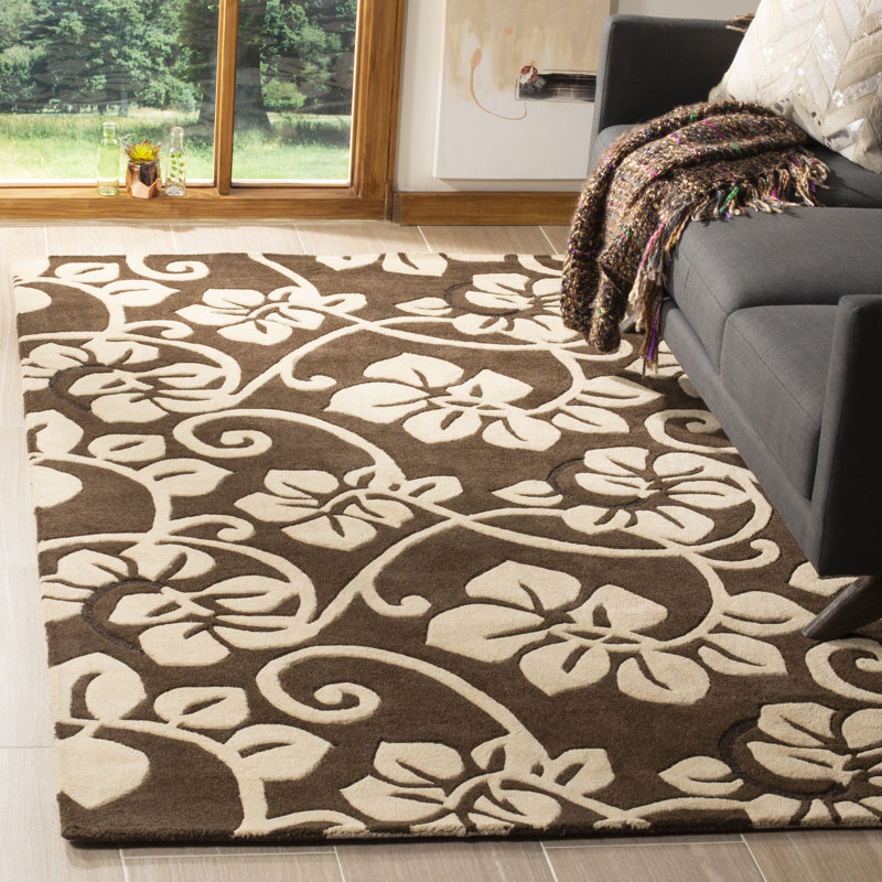 Tapis floral en laine et en viscose touffeté à la main Candelo, Rectangle 3 pi 6 po x 5 pi 6 po
