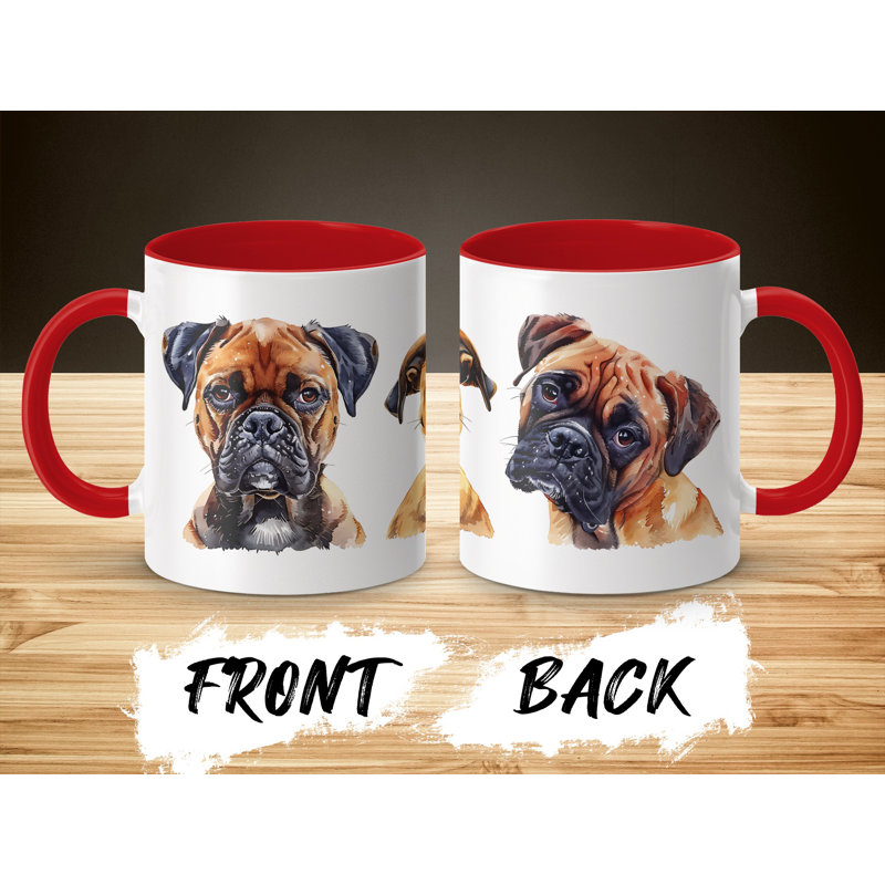 Three Boxer Dog Head Designs 11oz Coffee Mug, Red, 3