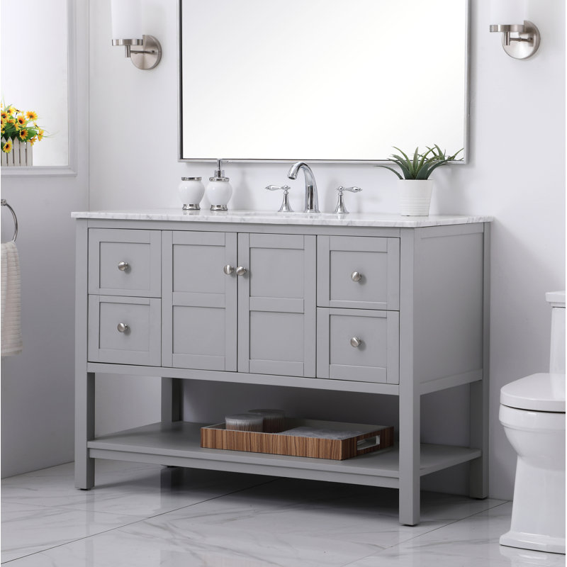 Ensemble de meuble-lavabo simple 48 po Amyra, Carrera blanc, Gris, Argent