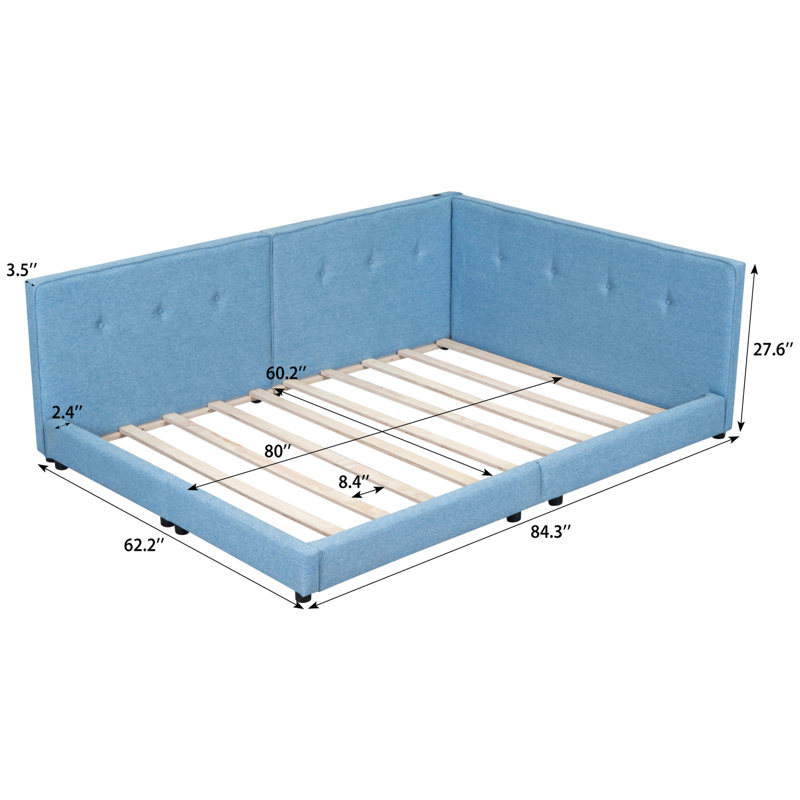Lit tapissier grand, bleu avec - lit de grande taille de construction moderne, matériaux, Grand lit, Bleu