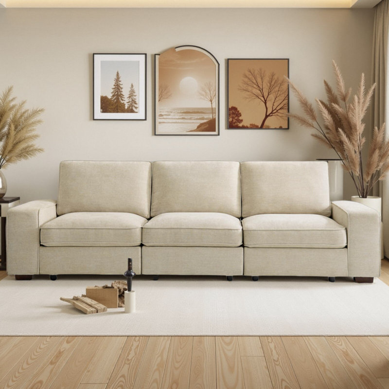 Avanthika 101" Modular Sectional Sofa Chenille Couch with Storage Space  & USB Ports For Living Room, Beige