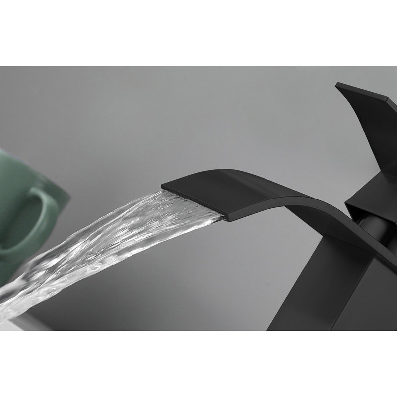 Waterfall Spout Single Handle Bathroom Sink Faucet, Matte Black