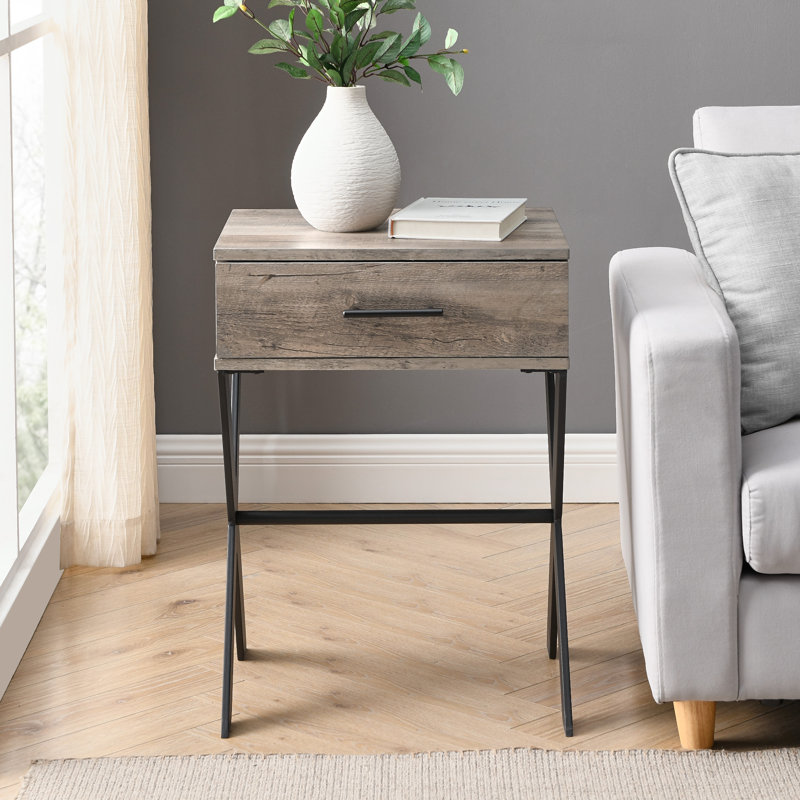 Cross Legs End Table, Grey Wash, Grey Wash