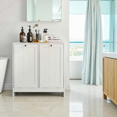 Panier à linge incliné avec panier amovible, panier à linge caché, armoire de rangement pour panier de salle de bain, organisateur de maison autoportant