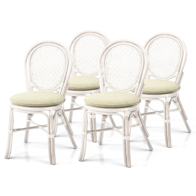 Darle Denver Dining Handmade Wicker Side Chair Natural Rattan With Cream Cushion, White, 1