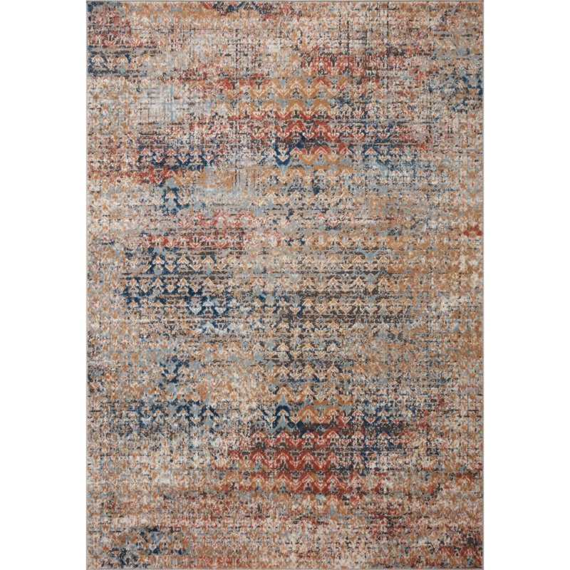 Tapis en polypropylène à motif de chevrons orange / bleu Mainville, Rectangulaire 7 pi 11 po x 10 pi 6 po