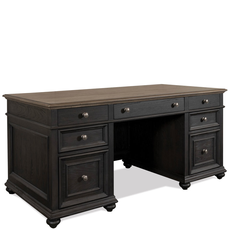 Black Oak Executive Desk with Drawers and Filing Cabinet