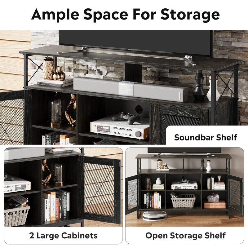 Laly 50.4"W TV Stand with Open Storage Shelves for 55'' TVs, Industrial Entertainment Center with Storage Cabinets and Adjustable Shelves, Modern Media Console for Living Room, Bedroom