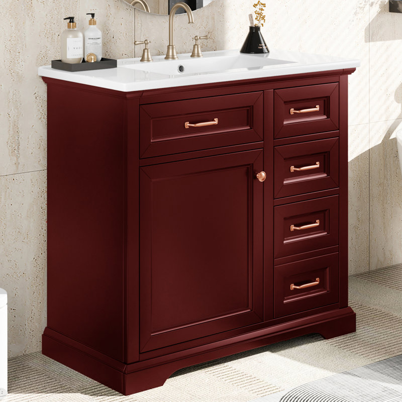 Meuble-lavabo 36 po avec lavabo en céramique, Brun