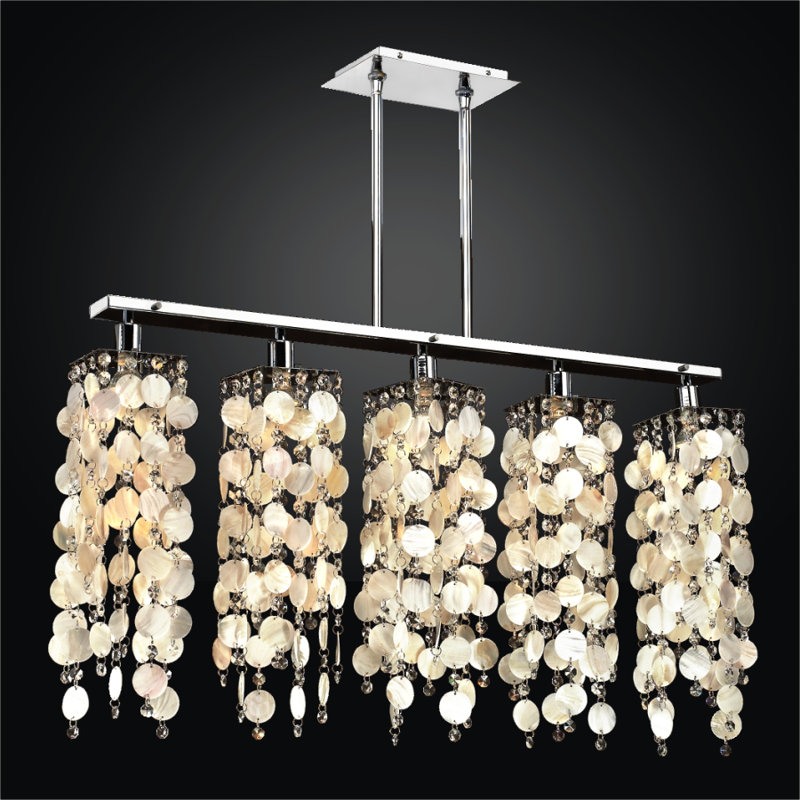 Luminaire suspendu linéaire pour îlot de cuisine 5 lumières avec accents de cristal Charland