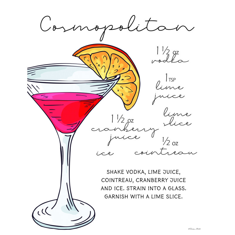 " Cosmopolitan Recipe ", 16" H x 12" W  