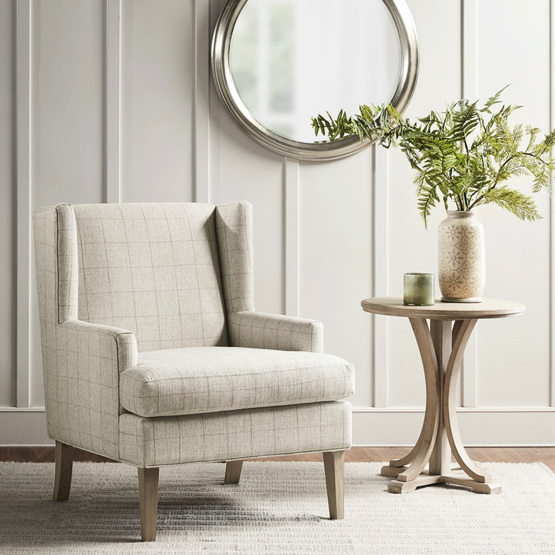 Chaise d'appoint en beige avec pieds en bois massif et structure de coussin amovible beige, Beige
