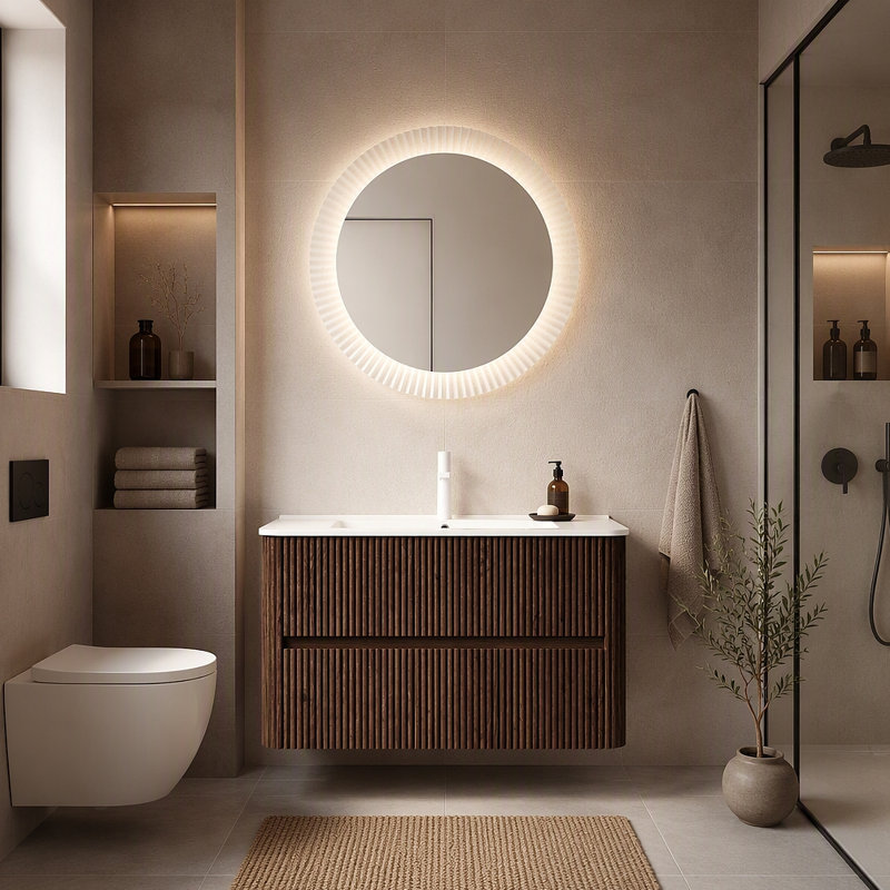 Meuble-lavabo de 36 po avec lavabo, armoire de rangement murale en contreplaqué flottant avec 2 tiroirs en céramique, sans robinet, pré-assemblé