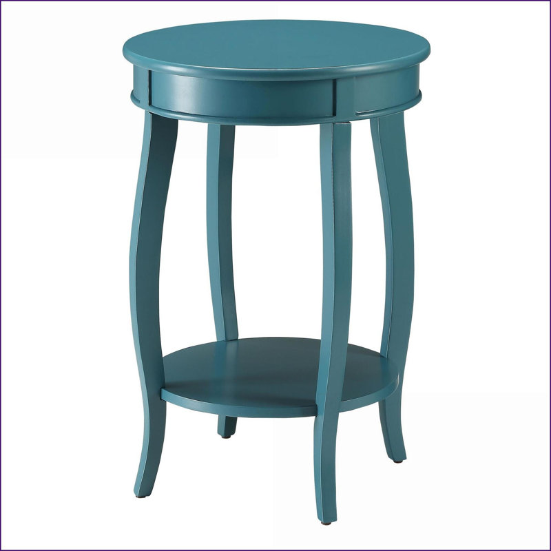 Table basse ronde bleu sarcelle avec tablette inférieure, conception polyvalente peu encombrante pour le salon et amp; Plus