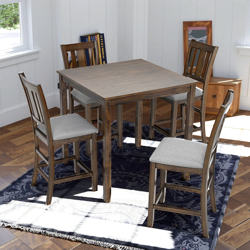 Ensemble de table de salle à manger en bois 5 pièces, ensemble de table de cuisine avec table rectangulaire et 4 chaises rembourrées