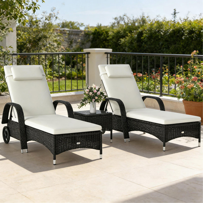 Ensemble de chaises longues d'extérieur 3 pièces