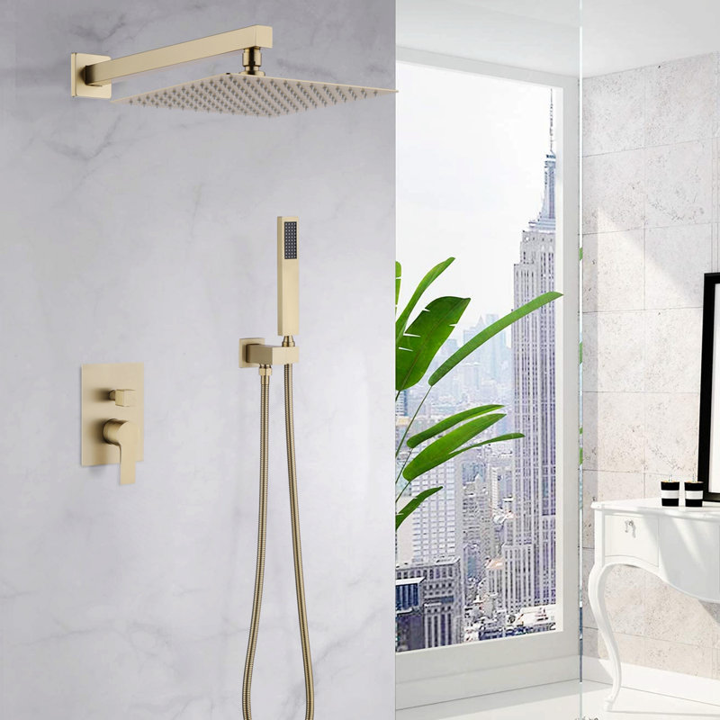 Thermostatic Complete Shower System with Rough in-Valve, Brushed Gold