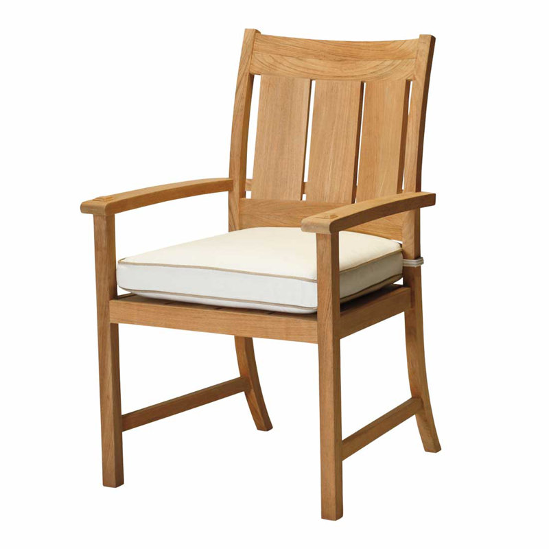 Croquet Teak Patio Dining Armchair with Cushions, Rollo Lace, Welt, Natural Teak