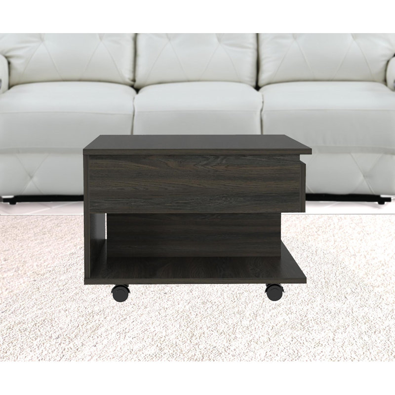 Table basse à plateau relevable Imamuddin, roulettes, une tablette, Carbone espresso, H 19,6 po x L 19,6 po x l 21,6 po