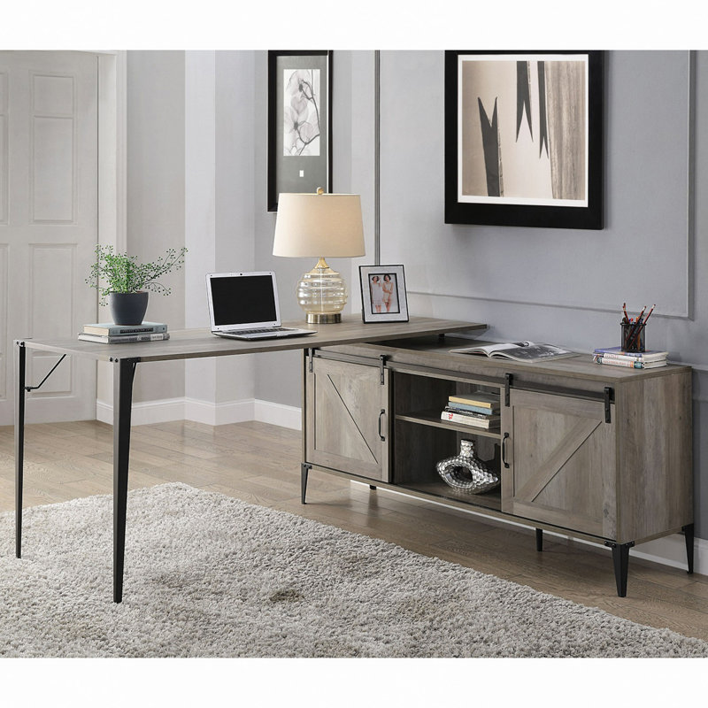 Bureau d'écriture en L avec armoire, Gris, H 31 po x l 65 po x P 65 po