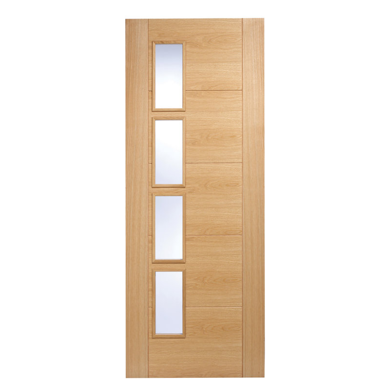 Vancouver 4L Offset Glazed Prefinished Oak Internal Door, 204 cm H x 82.6 cm W x 4 cm D