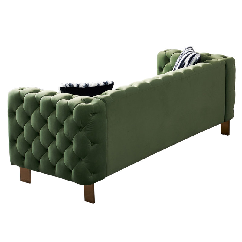 Canapé à accoudoirs carrés 84,25 po Jamayiah, Velours vert menthe