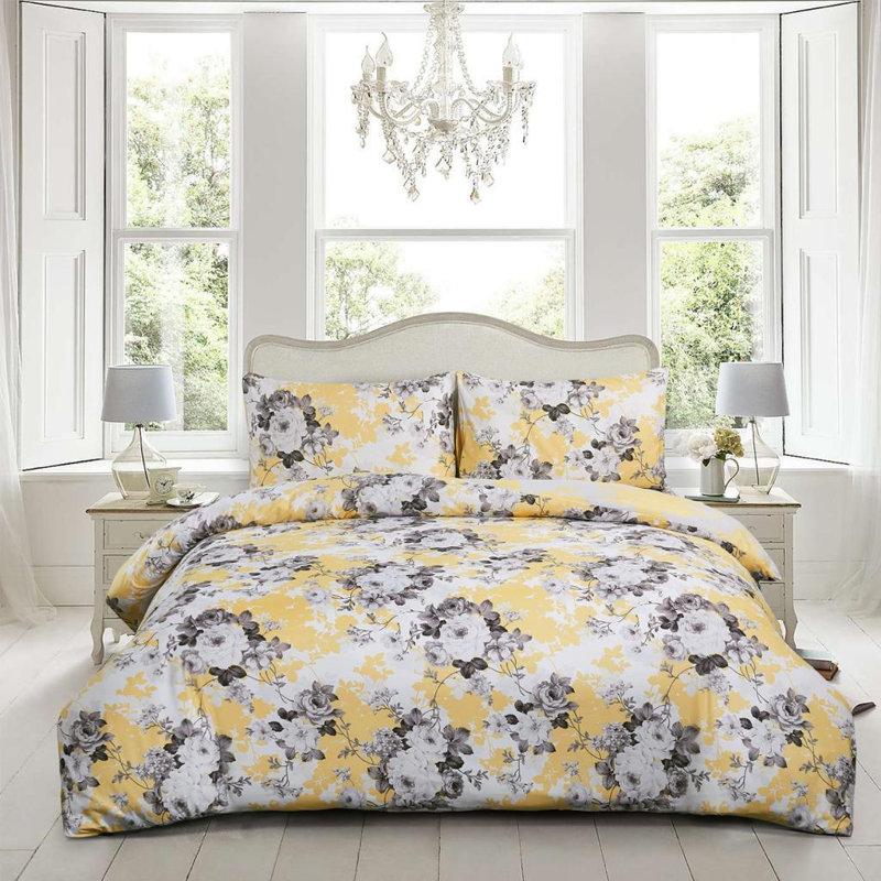 100% Cotton Rich 3pcs Floral Duvet Cover Sets Luxurious Flowers & Branches Pattern, Botanical Comforter Cover Sets with Button Closure King