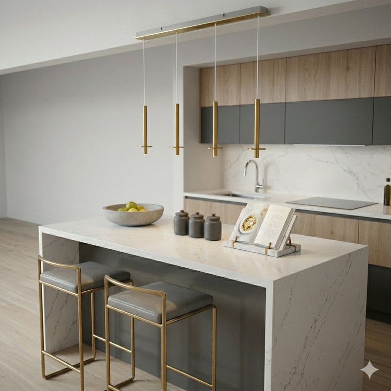 Zakaryan 4 - Light Matte Black Kitchen Island Pendant, Brass