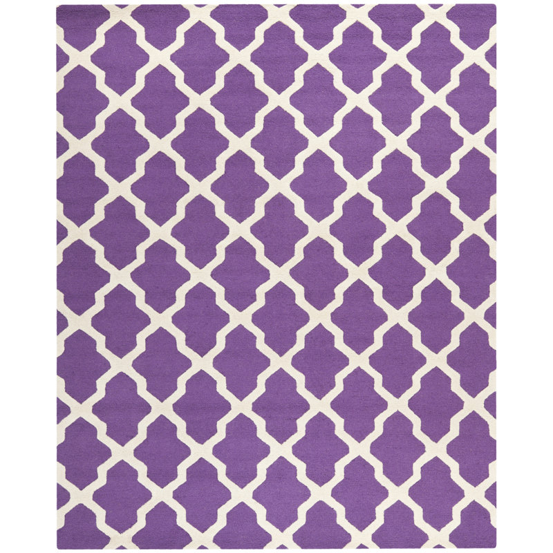 Tapis en laine touffeté à la main Cannen, Rectangle de 10 pi x 14 pi, Mauve/Ivoire