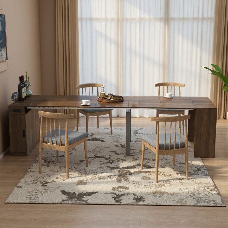23-118" Mid Century Extendable Wood Dining Tale For 10, Brown Wood Retangular Kitchen Table For Dining Room, Brown