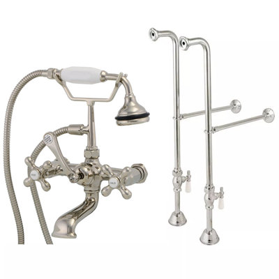 3 Handle Floor Clawfoot Tub Faucet with Diverter