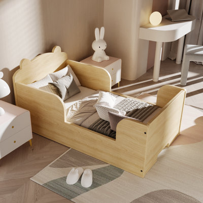 Lit de sol en forme d'ours pour tout-petit en bois massif