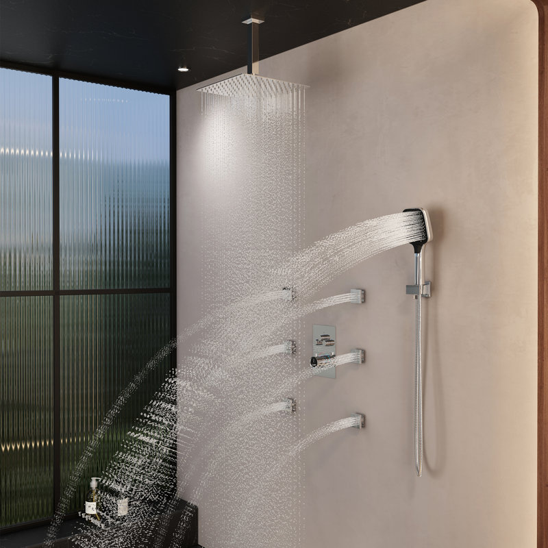 Système de douche thermostatique de pluie à 3 fonctions avec 6 jets de corps Revitalize, Chrome