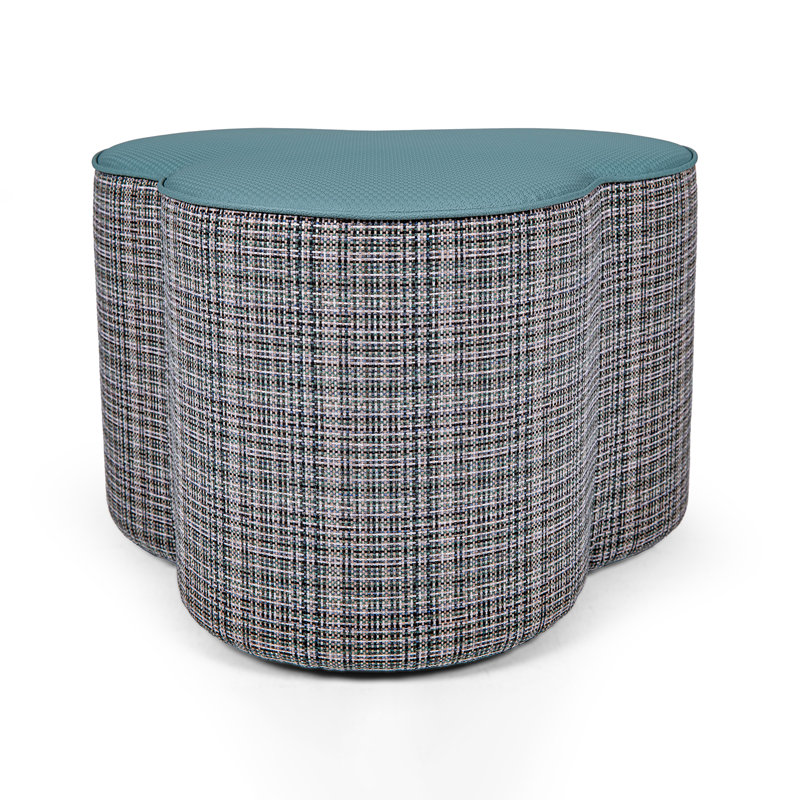 Fully Assembled Faux Leather and Textured Basketweave Square Ottoman, Green