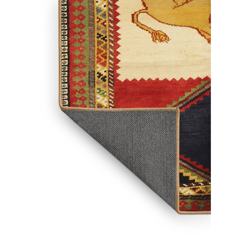 Tapis traditionnel rouge / orange / beige, Rectangle 2 pi x 4 pi