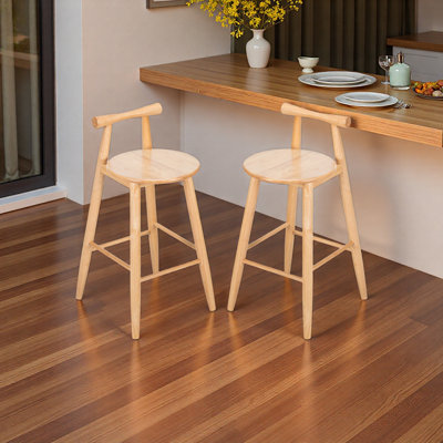 Tabouret de bar d'intérieur en bois d'hévéa, finition naturelle, ensemble de 2