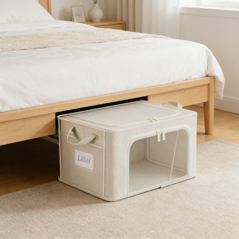 Bacs de rangement pliables en tissu avec cadre en métal, boîte de rangement de grande capacité de 66 litres avec fenêtre transparente, rangement empilable pour les chandails, couvertures et vêtements saisonniers, paquet de 3