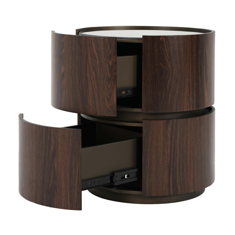 TABLE RONDE DE RANGEMENT DOUBLE COUCHE EN MDF ET HAUTE QUALITÉ, BRUN ET NOIR