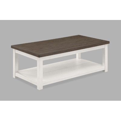 1Pc Farmhouse Style Brown Coffee Table With White Base Rectangular Table Top Comes With Casters Wooden Living Room Furniture