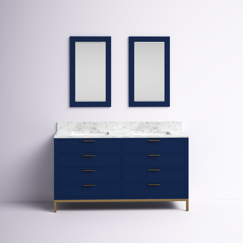Meuble-lavabo de comptoir en marbre blanc 60 "avec miroir Bristol Carrara Bristol, Bleu monarque