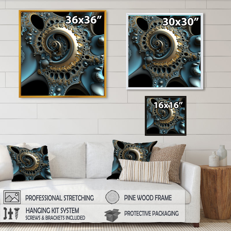 «Turquoise Fractal Emanation VII», reproduction sur toile, H 36 po x l 36 po x P 1,5 po, Toile avec cadre flottant noir