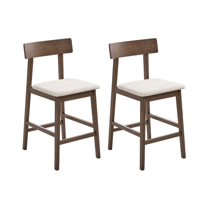 Upholstered Counter Stool with Solid Wood Frame, White